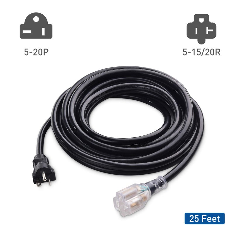 Cable Matters كابل ماترز سلك تمديد خارجي ثقيل 12 AWG بقدرة 20 أمبير بطول 25 قدم مع ضوء LED (NEMA 5-20P إلى NEMA 5-20R) - Image 2